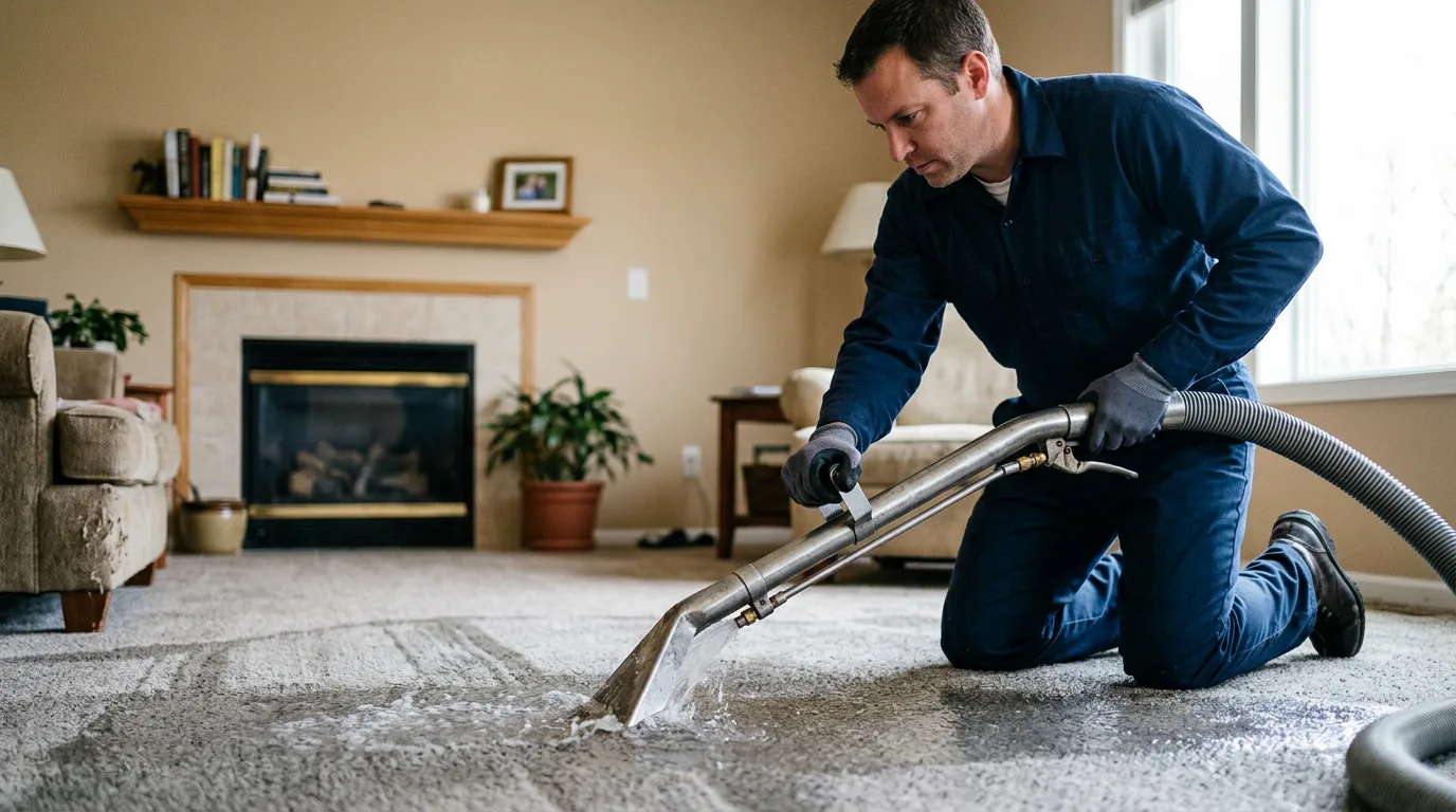 Water damage restoration technician working near Aurora, NE